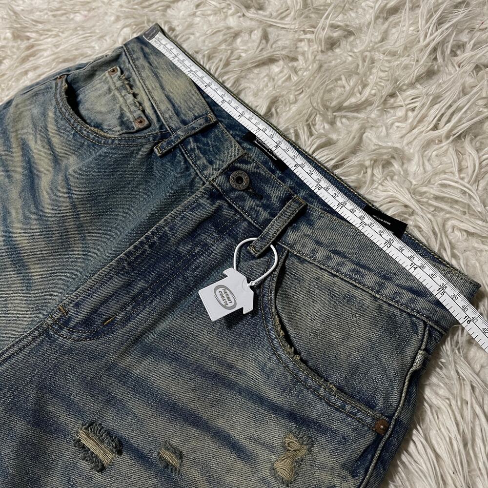 Vintage Faded Wash Distressed Ripped Wide-leg Baggy Denim Jeans Pants Blue sz 31 - Picture 10 of 16